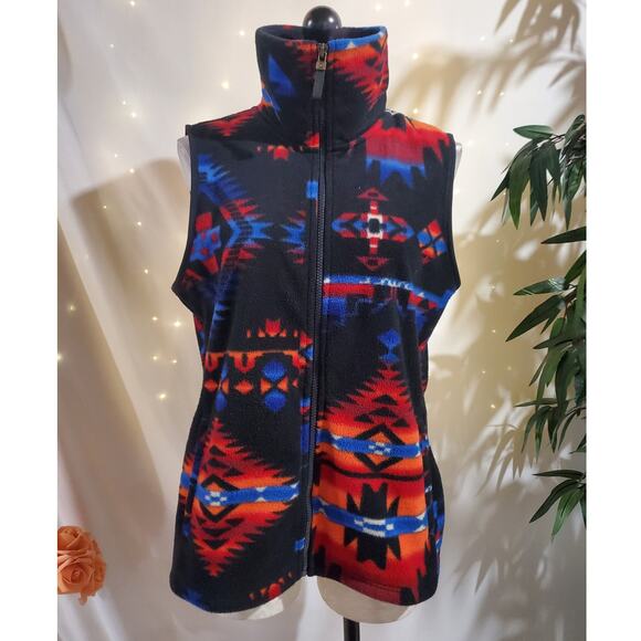 Chaps X Ralph Lauren Aztec Zip Fleece Vest Womens Size L Southwestern Pockets - Picture 1 of 12